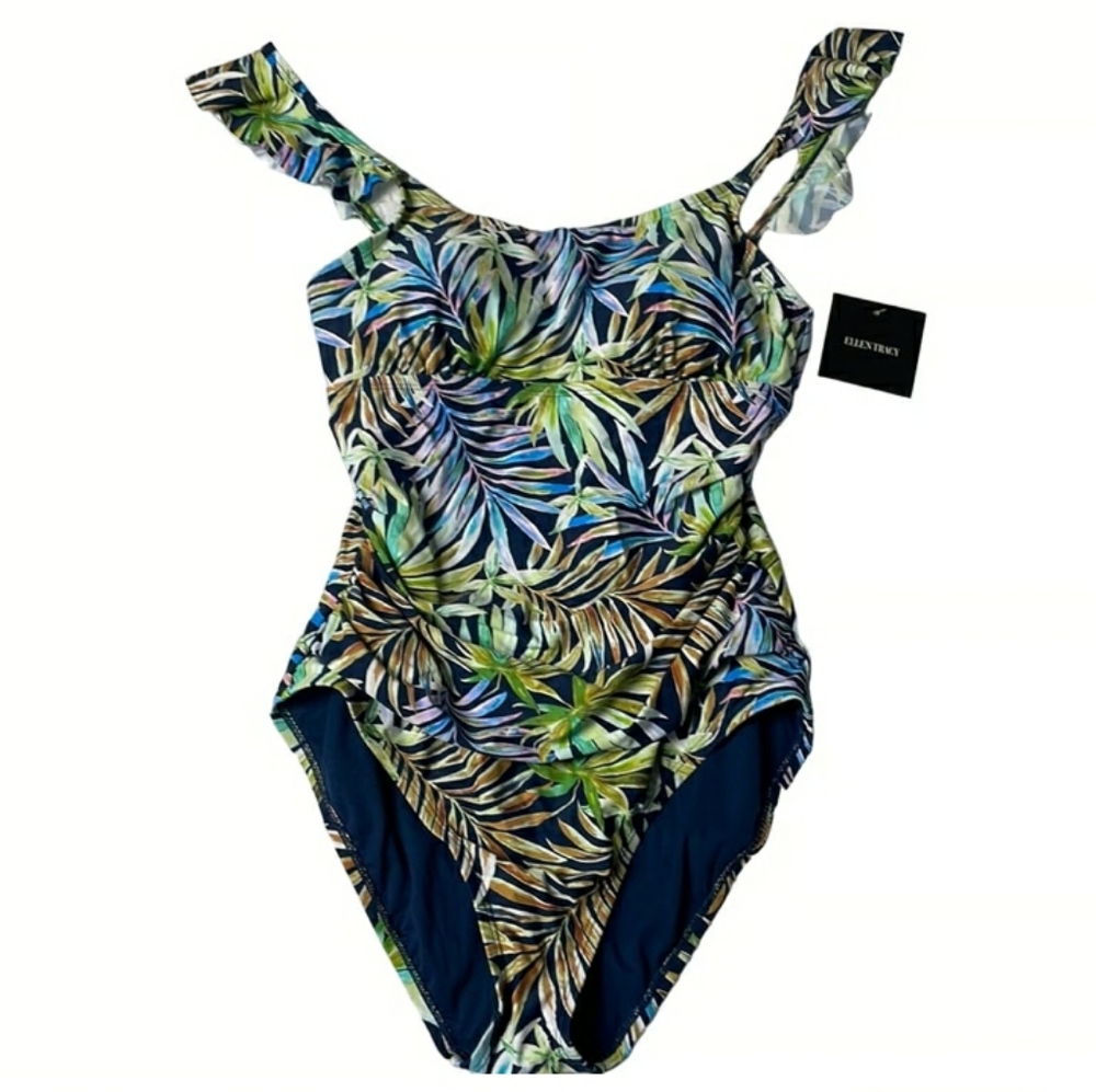 Ellen Tracy Tropical Palm Leaf One-piece Swimsuit Size 8 NWT - Picture 2 of 16